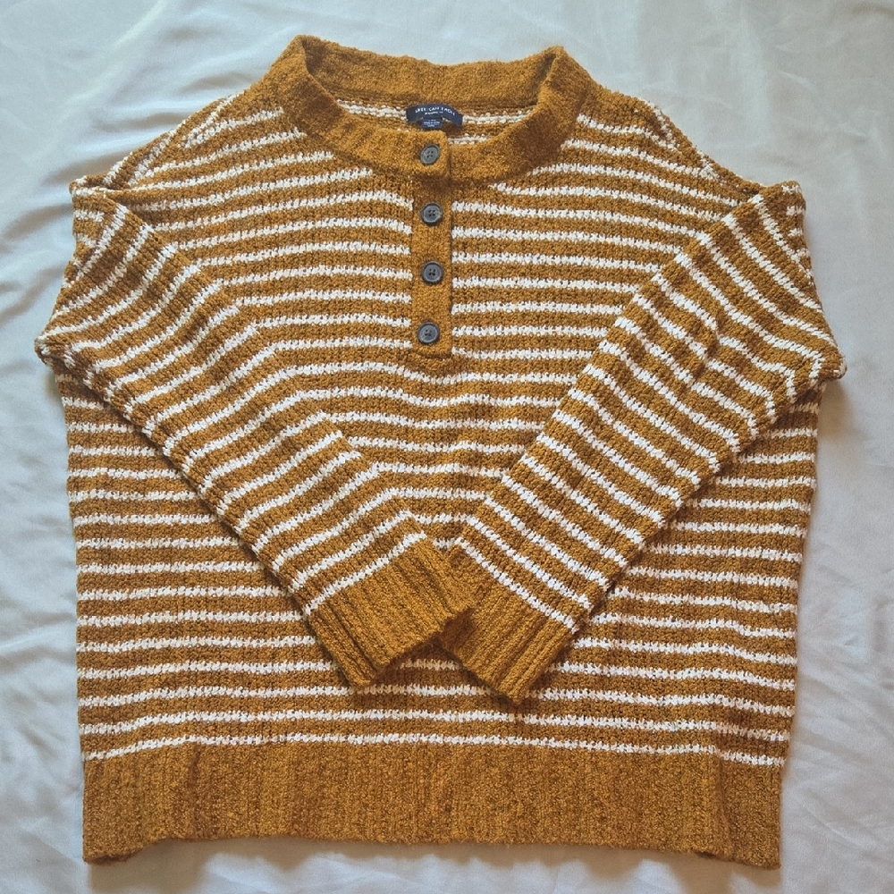 American Eagle Outfitters Women's Brown and White Striped Sweater
